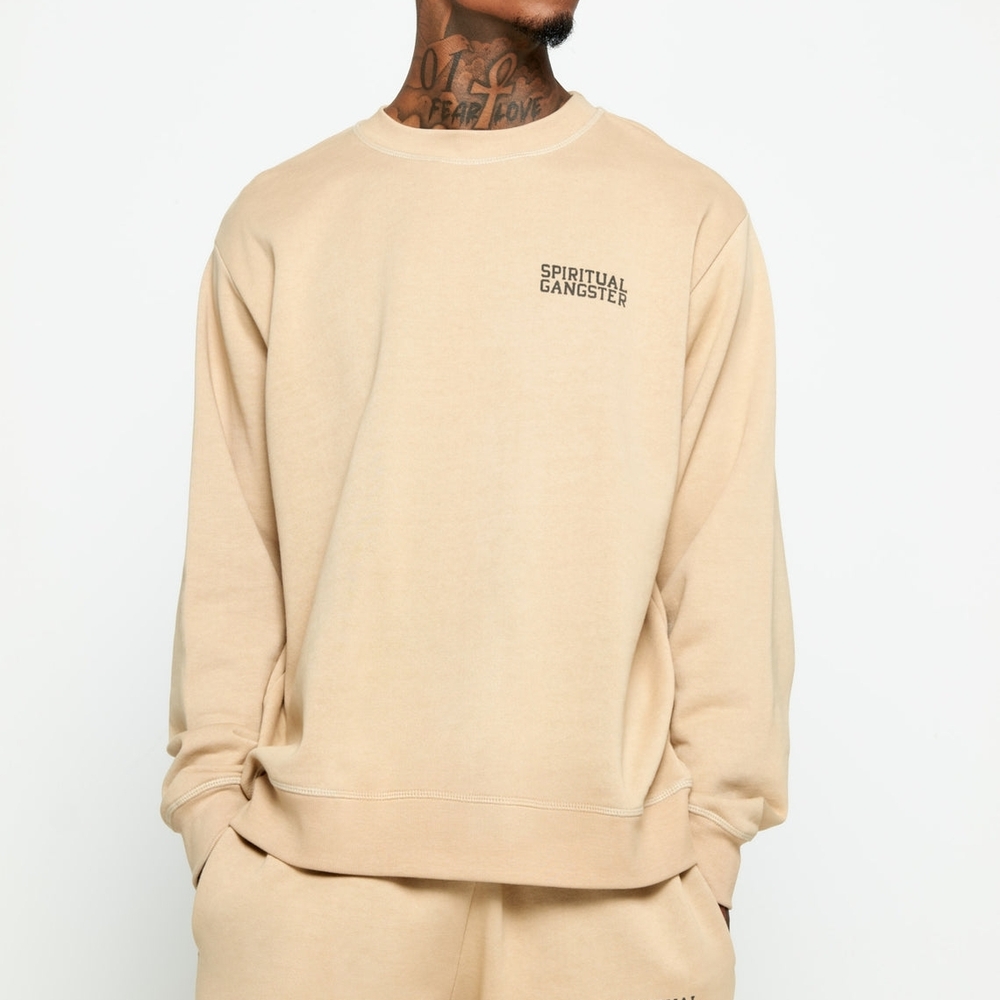 NWT - Spiritual Gangster SG Emblem Men's Classic Crew in Sandstone Size Large